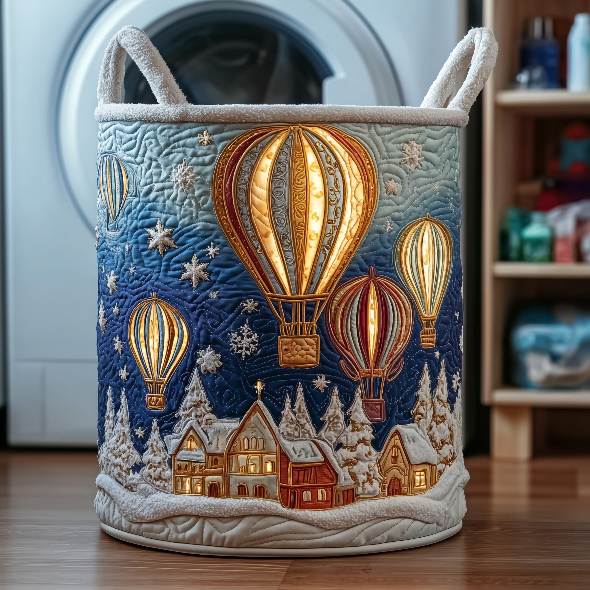 Santa Balloon Quilted Laundry Basket Sky Air Balloon Gifts For Her