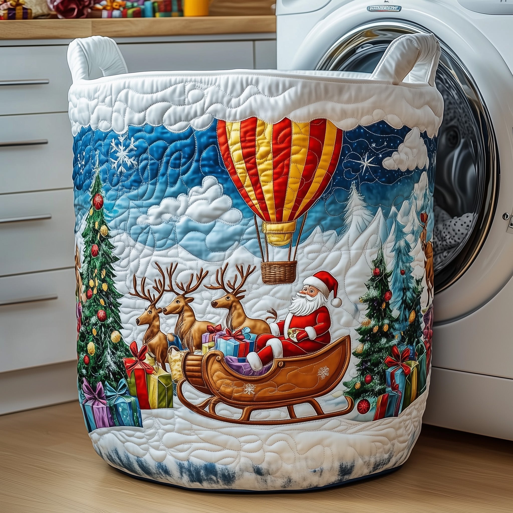 Santa Balloon Quilted Laundry Basket Sky Air Balloon Themed Gifts