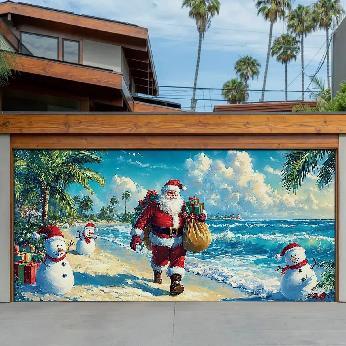Santa Beachside Christmas Garage Door Banner Outside Christmas Decorations Santa Claus Gifts