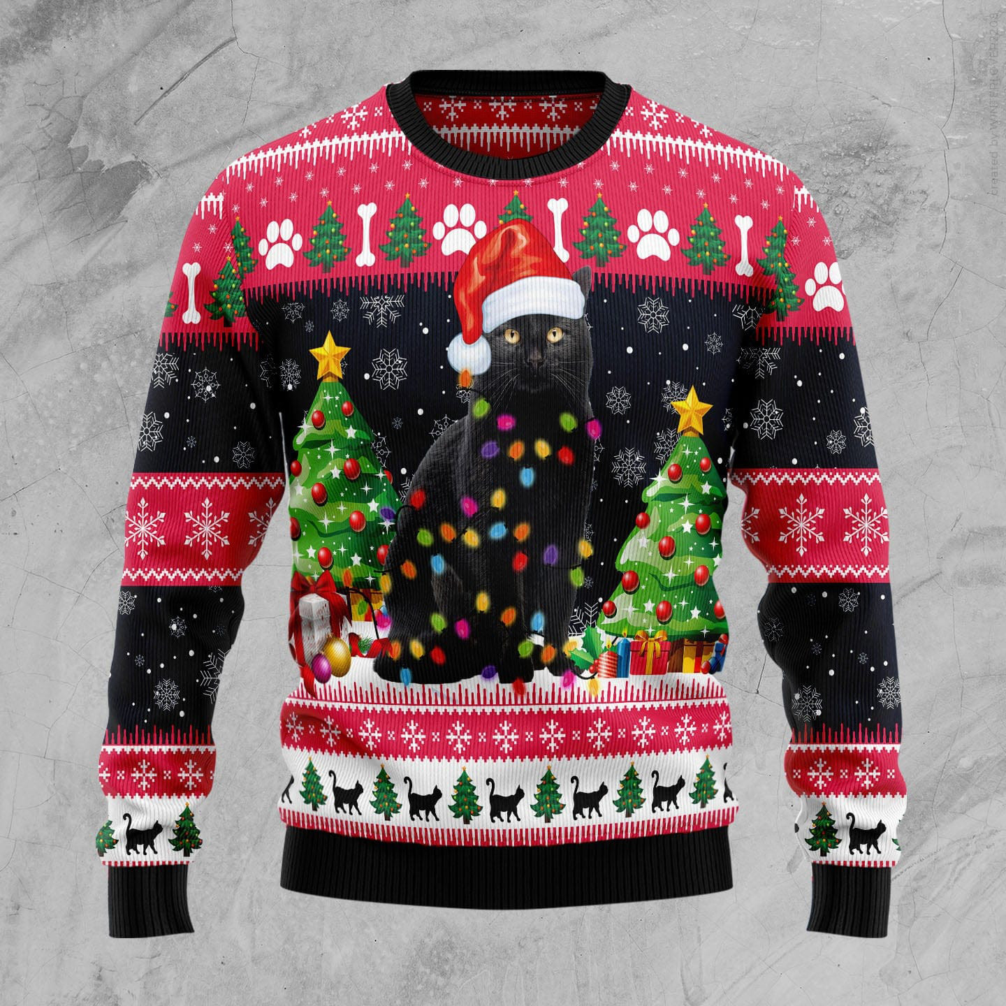 Santa Black Cat Light Ugly Christmas Sweater Funny Christmas Sweater Xmas Gift Ideas