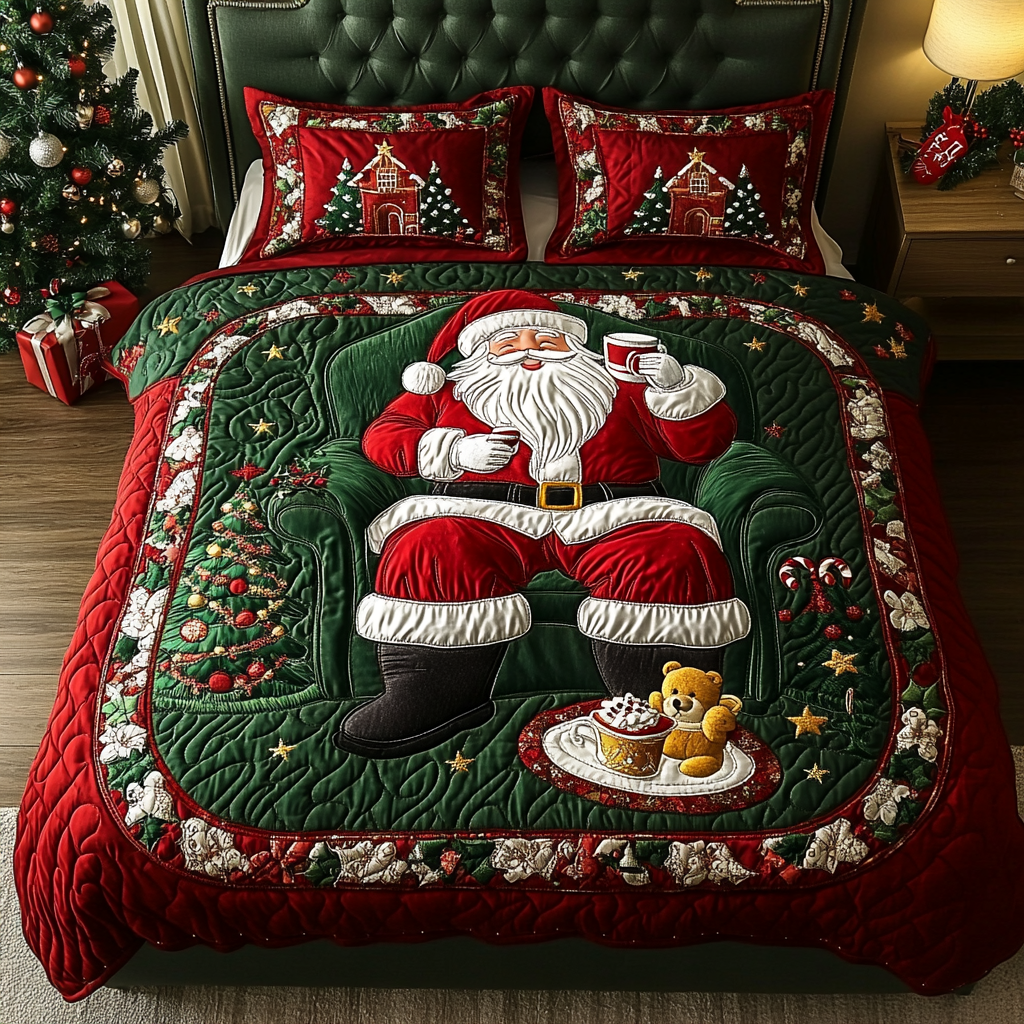 Santa Bliss Quilted Bedding Set Holiday Duvet Covers Christmas Gifts For Grandparents