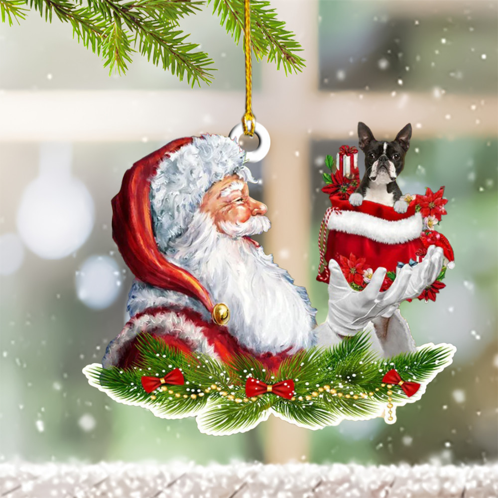 Santa Boston Terrier Christmas Ornament 2024 Boston Terrier Ornament Decor Gifts