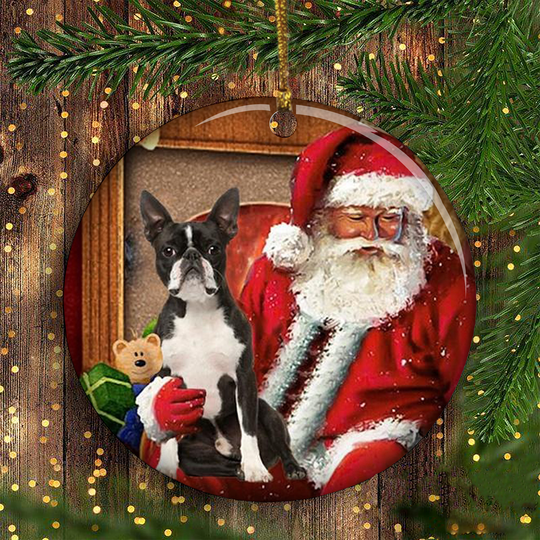 Santa Boston Terrier Ornament 2024 Boston Terrier Xmas Ornaments Dog Lovers Gift