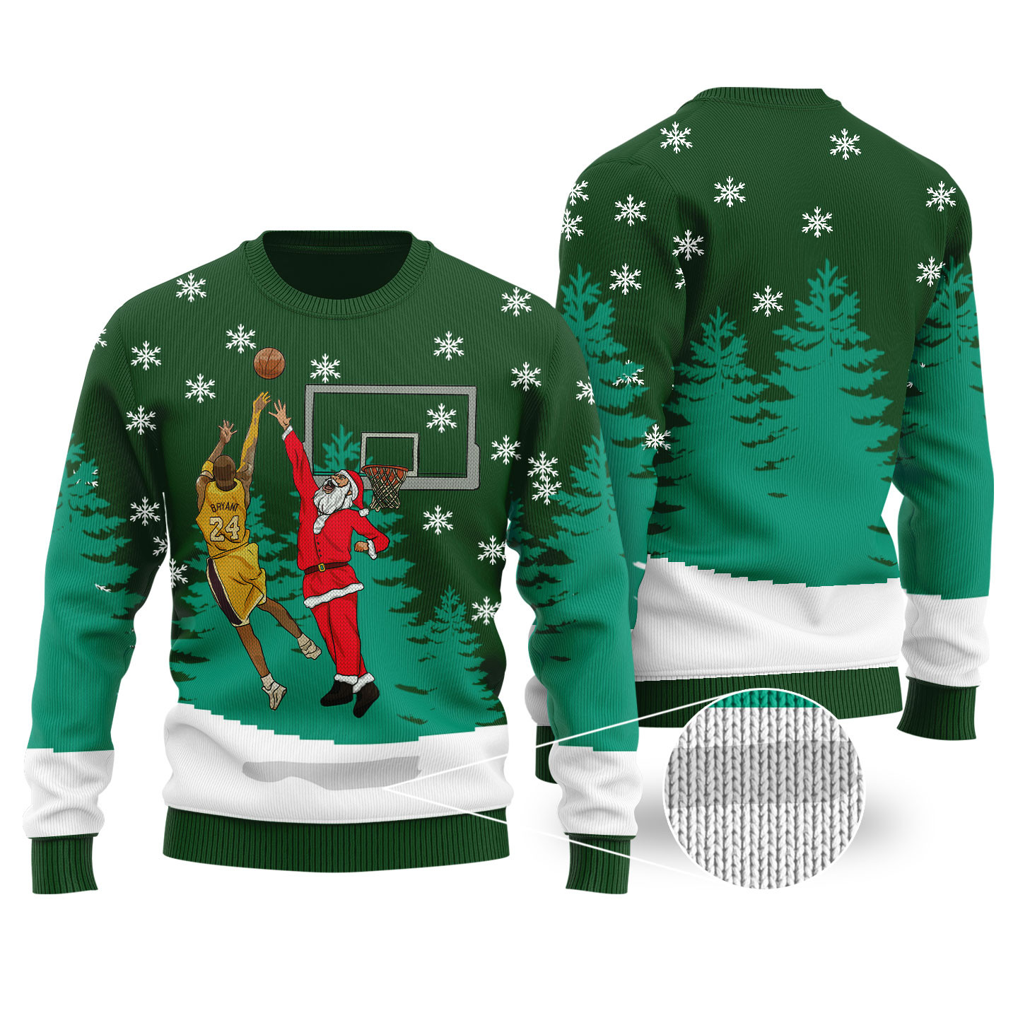 Santa Bryant Kobe Funny Ugly Christmas Sweater Forest Green Heartwarming Christmas Gift Sweater for Him or Her
