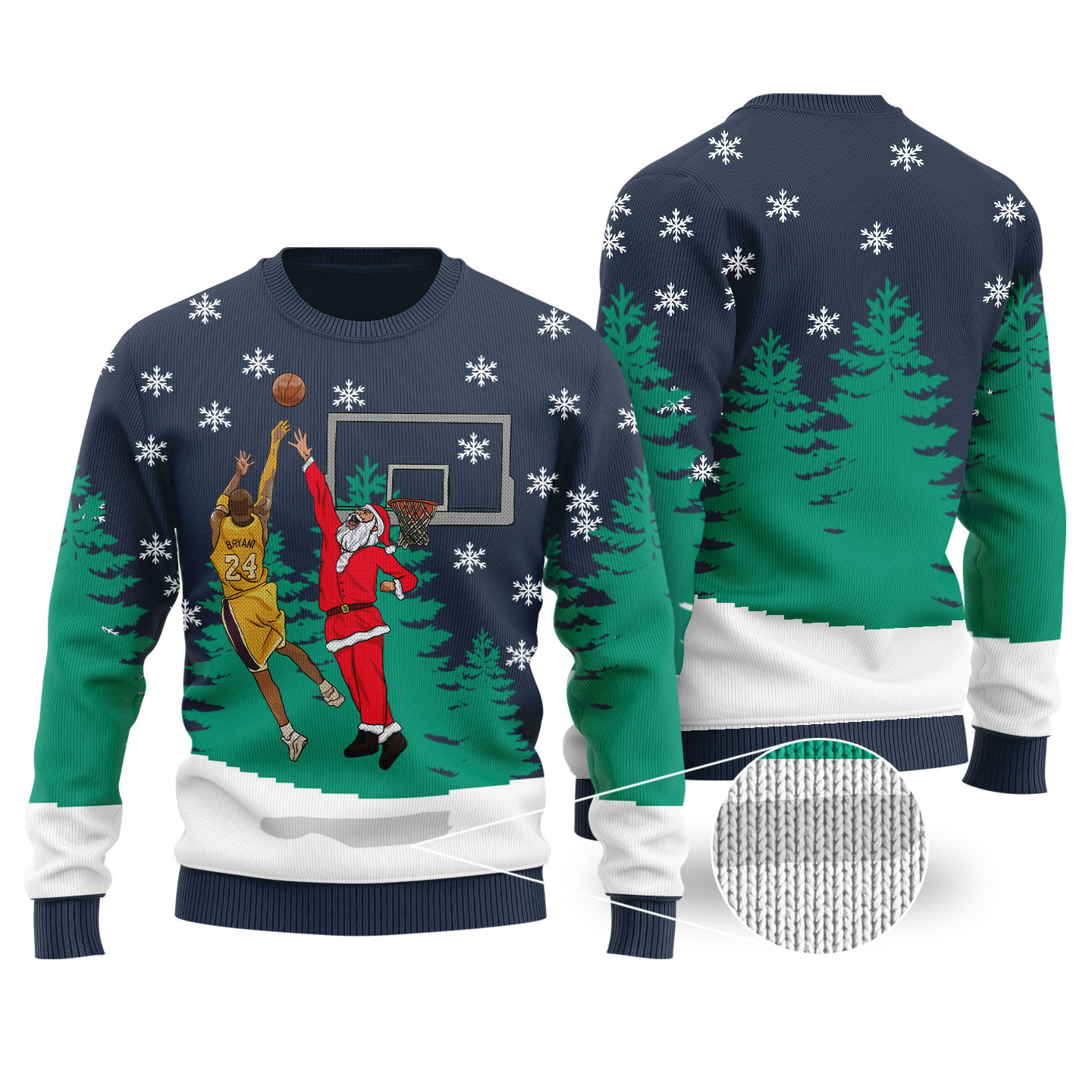 Santa Bryant Kobe Funny Ugly Christmas Sweater Navy Popular Holiday Gift Merch for Everyone