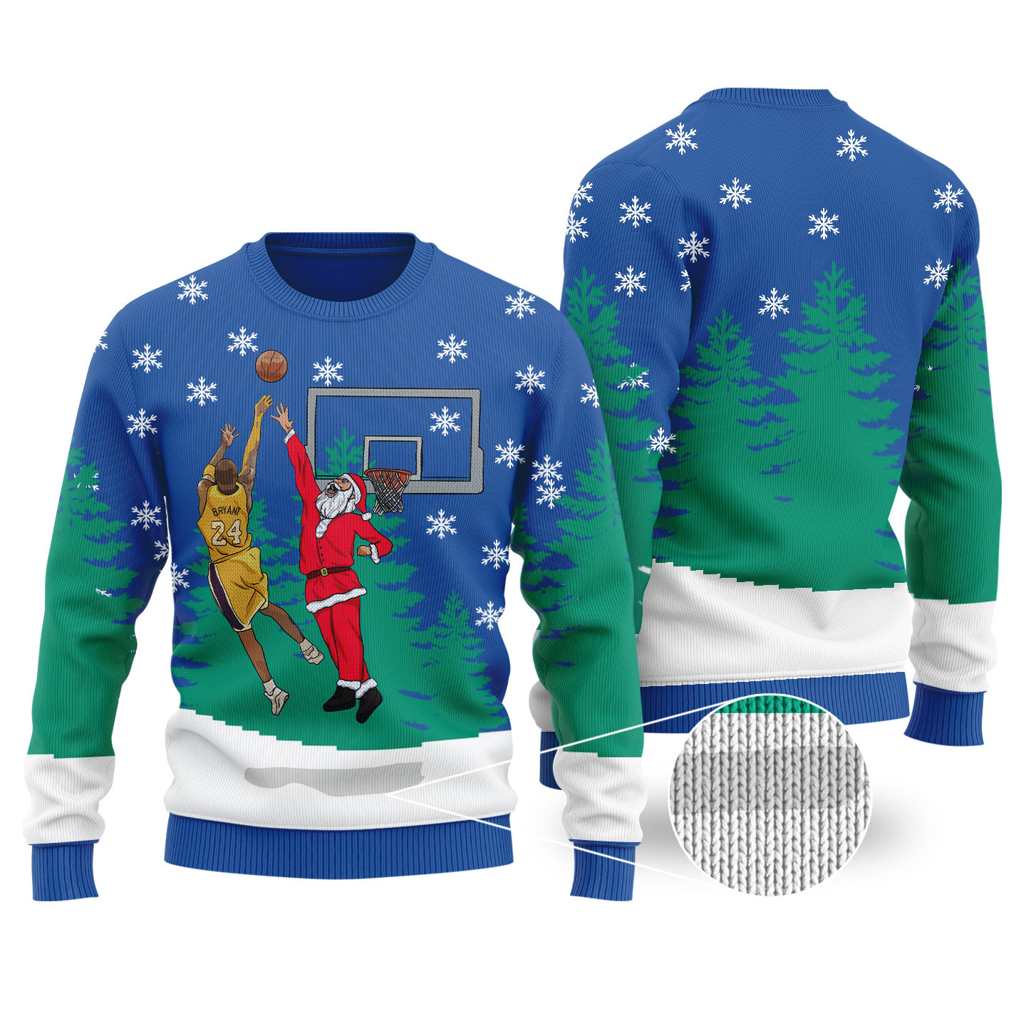 Santa Bryant Kobe Funny Ugly Christmas Sweater Royal Funny Holiday Sweater for Family Gatherings