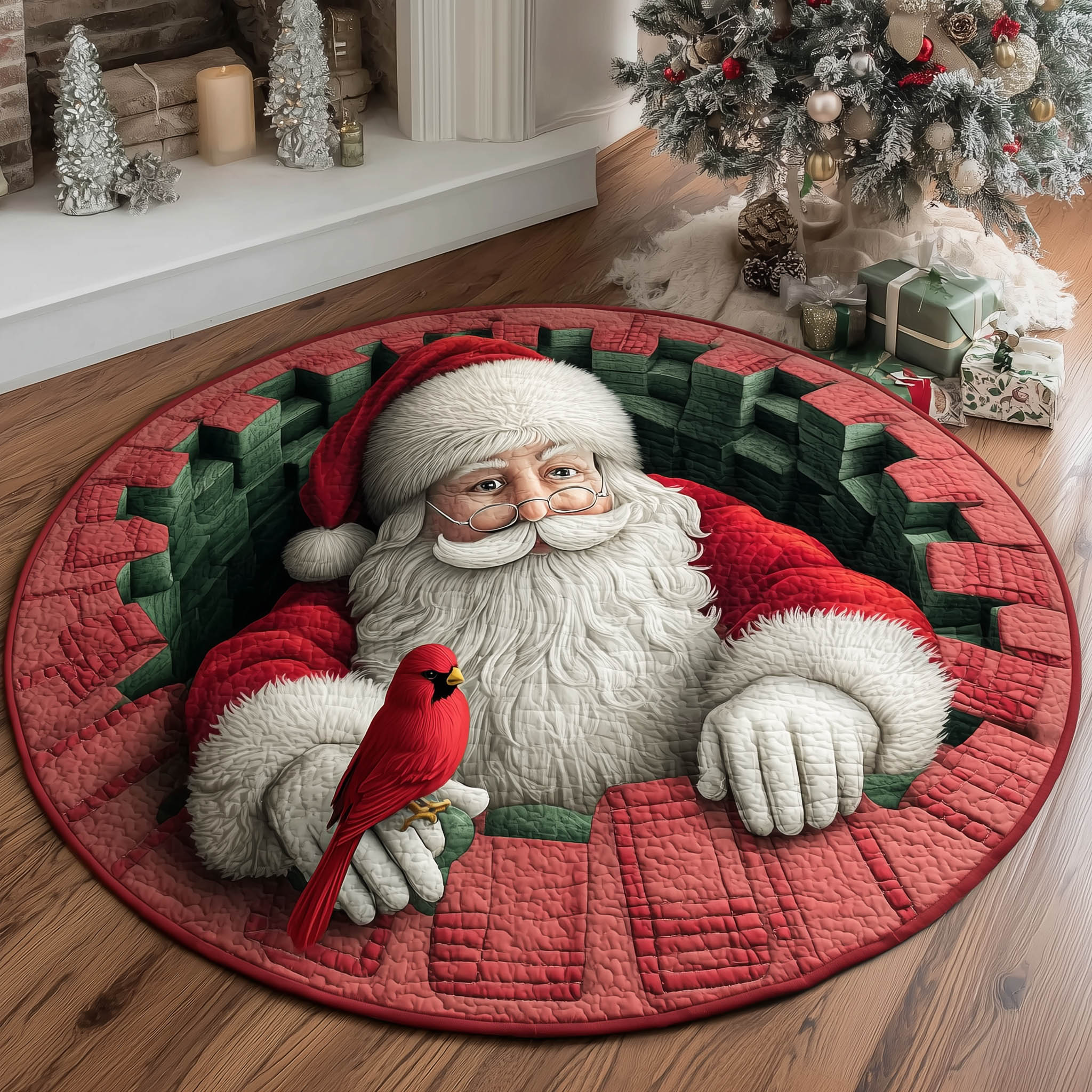 Santa Buddy Quilted Round Mat Premium Quilted Round Mat for Cozy Living Spaces