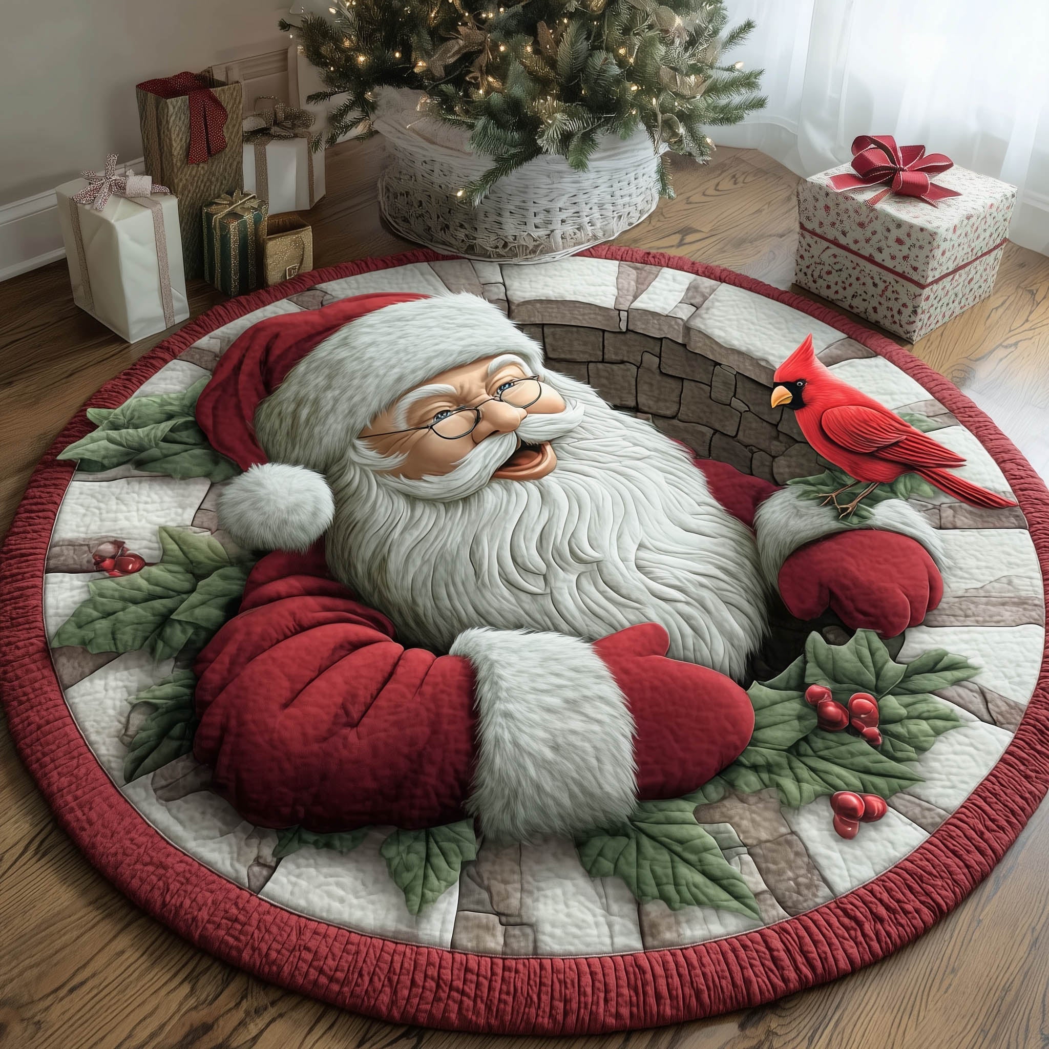 Santa Buddy Quilted Round Mat Soft and Stylish Quilted Round Mat for Home Decor
