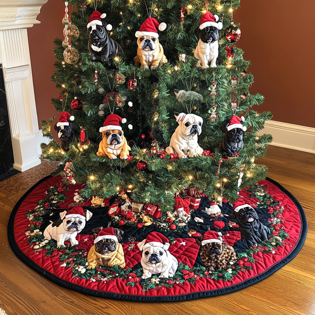 Santa Bulldog Fun Quilted Christmas Tree Skirt Heartwarming Christmas Tree Skirt Gift for Loved Ones