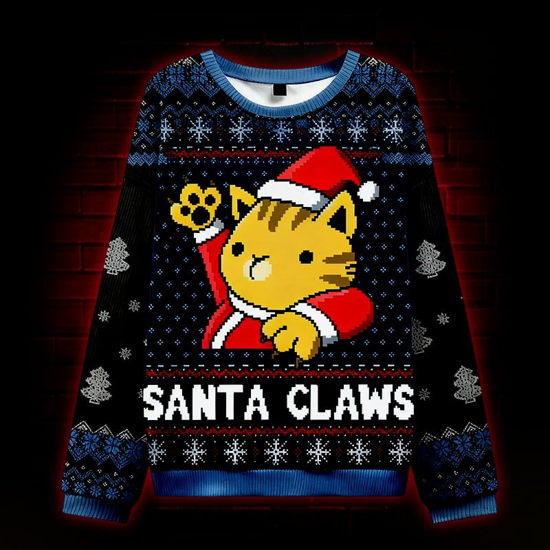 Santa Cat Claws Ugly Christmas Sweater Funny Xmas Clothing Gifts For Cat Lovers