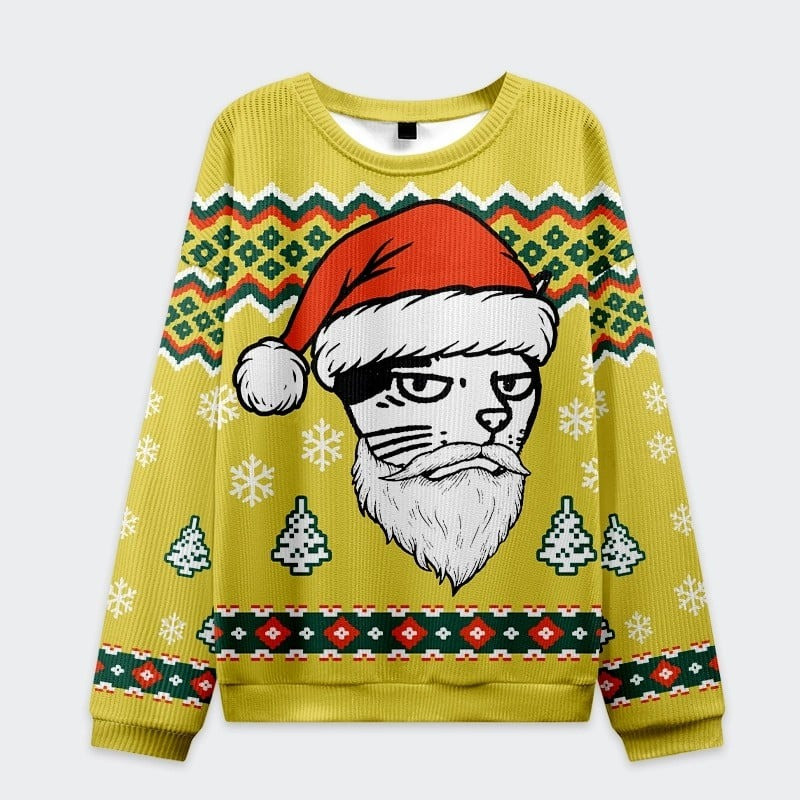 Santa Cat Ugly Christmas Sweater Funny Xmas Clothing Winter Outfit Gifts For Cat Lovers