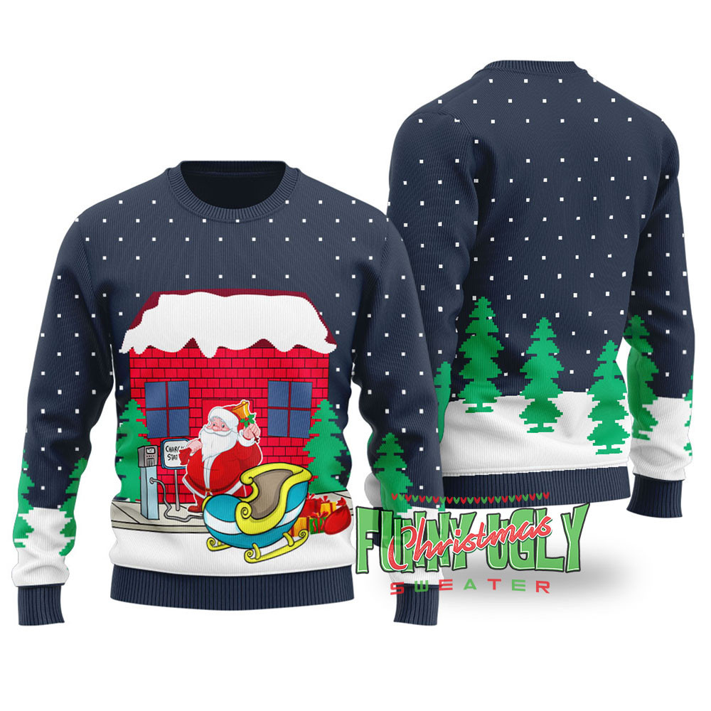 Santa Charging Station Funny Christmas Sweater Navy Christmas Merch Gift That Brings Joy and Warmth
