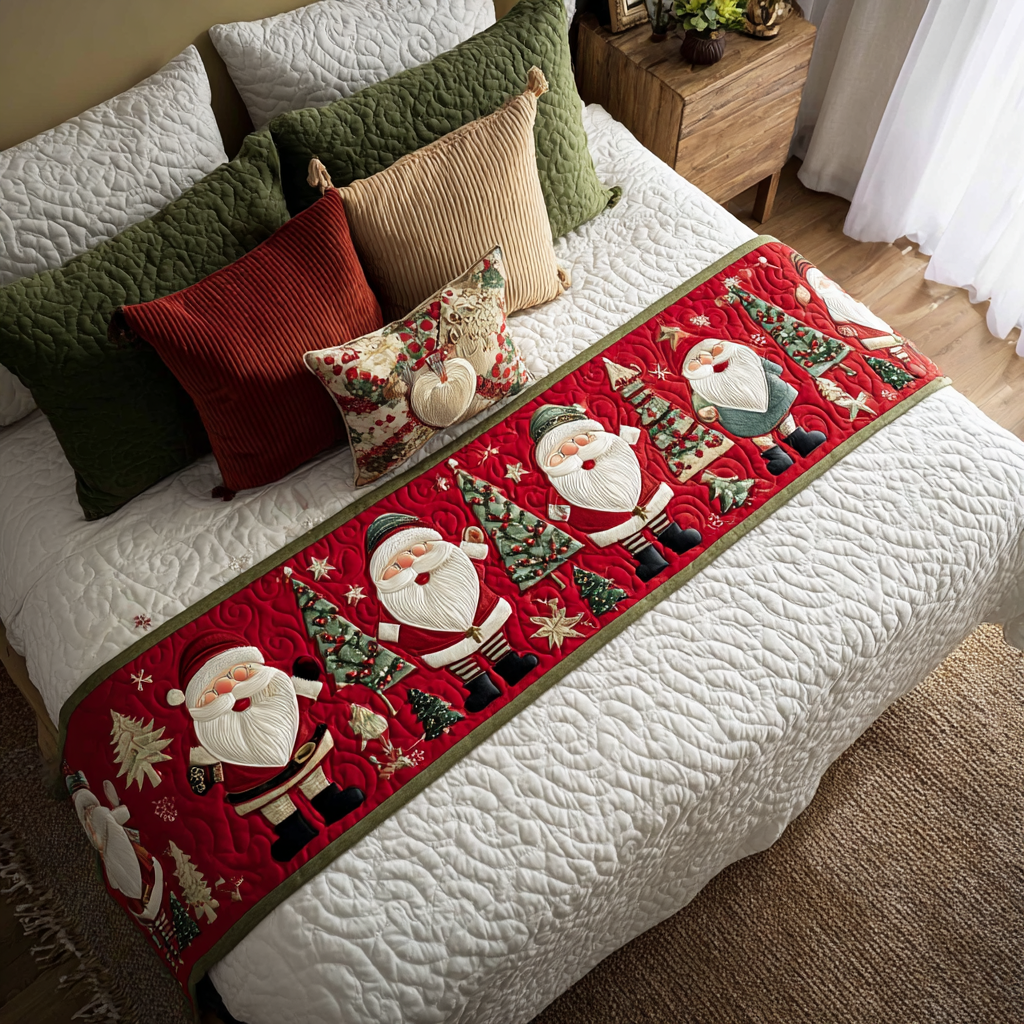 Santa Charm Quilted Bed Runner Bed Christmas Decor Holiday Gift Ideas