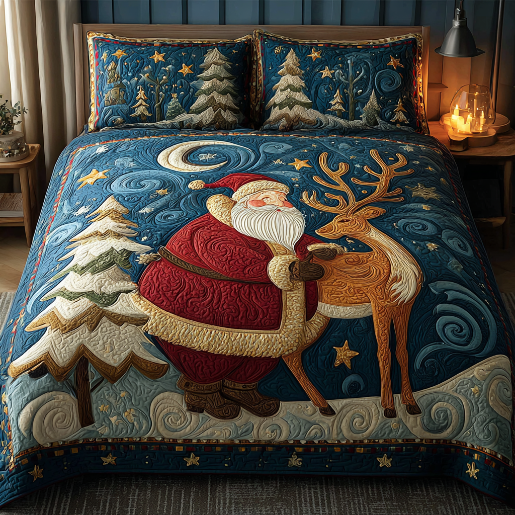 Santa Charm Quilted Bedding Set Holiday Season Duvet Cover Set Christmas Ideas 2025