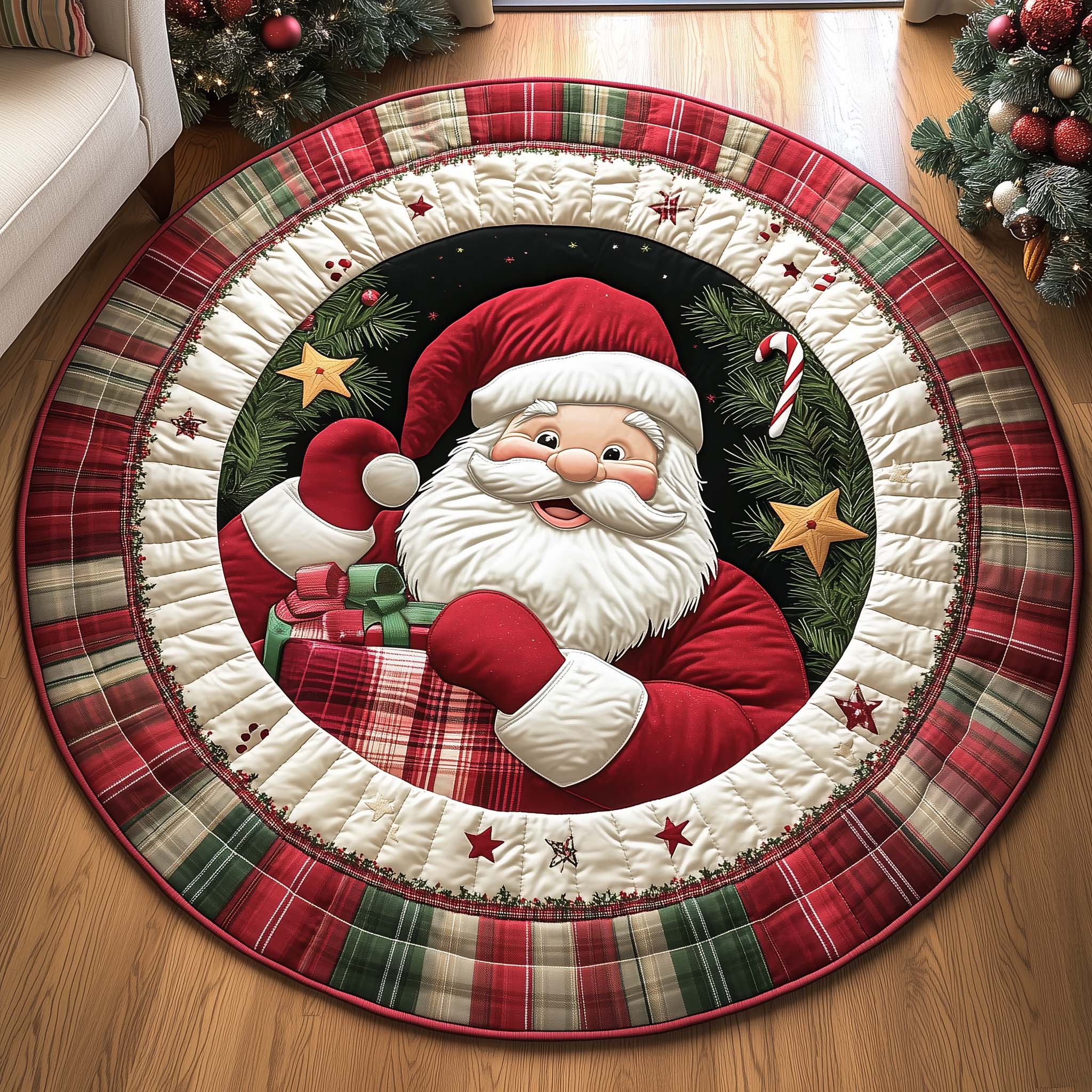Santa Charm Quilted Round Mat Classic Quilted Round Mat for Timeless Decor