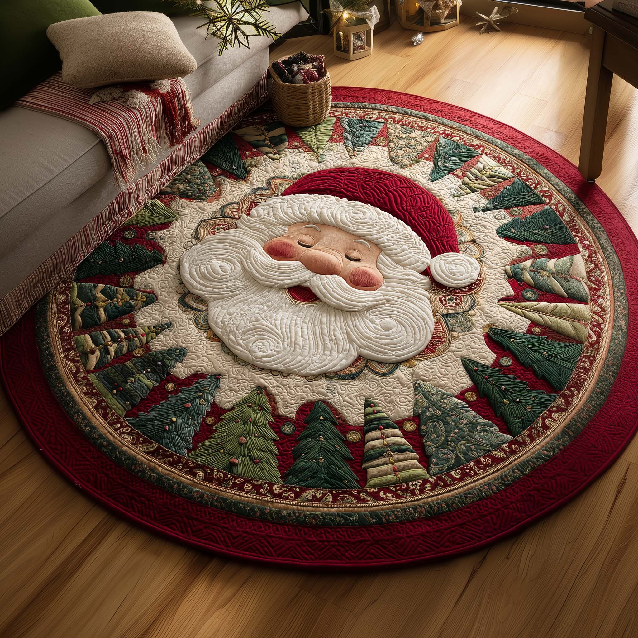 Santa Charm Quilted Round Mat Elegant Quilted Round Mat to Enhance Your Room