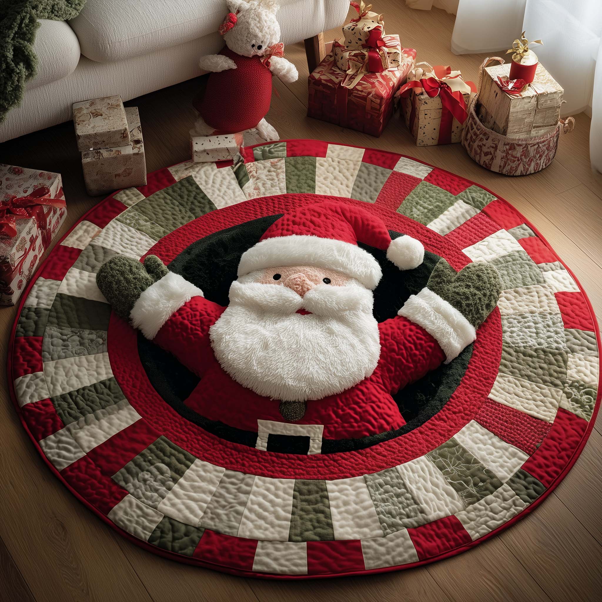 Santa Charm Quilted Round Mat Vibrant Quilted Round Mat to Brighten Your Room