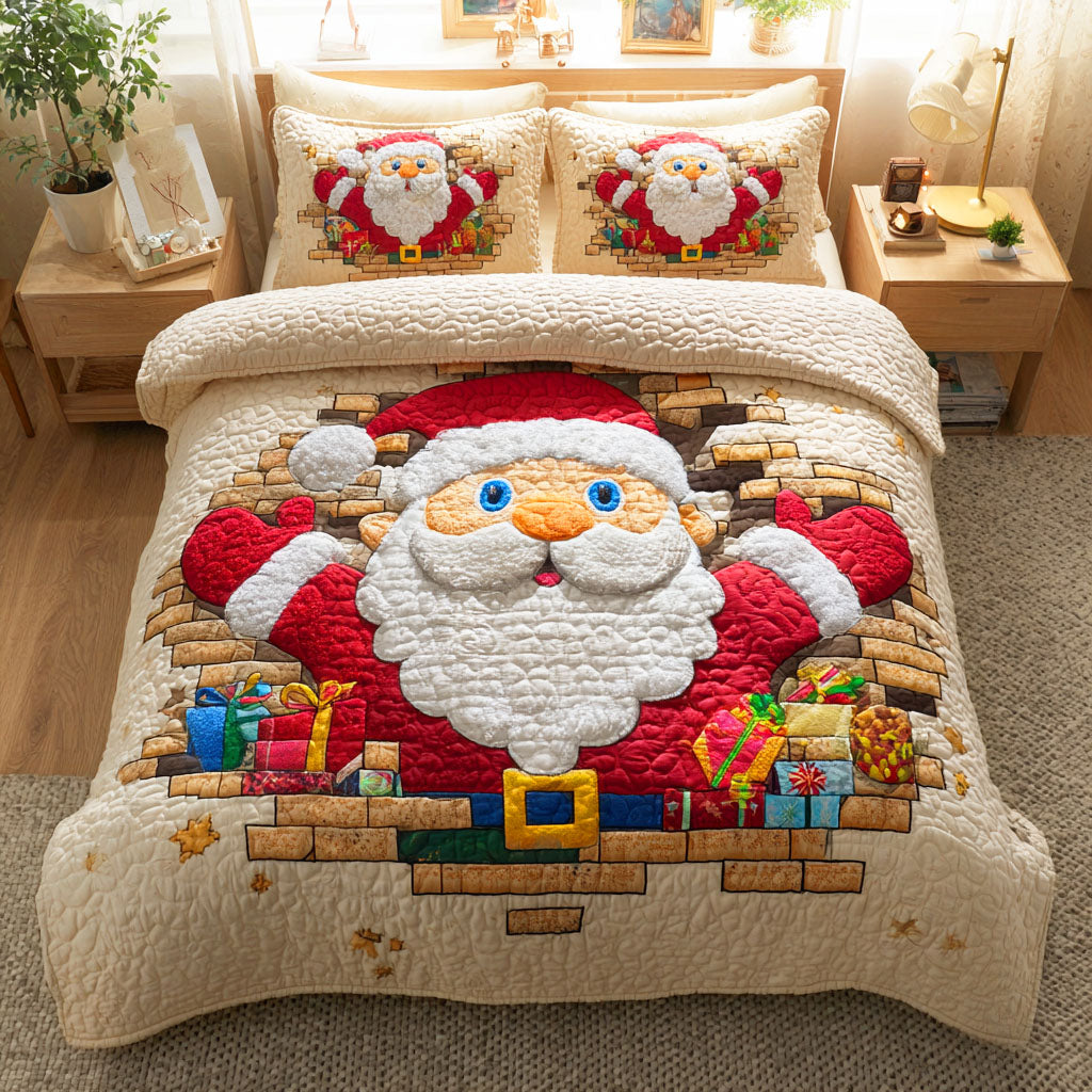 Santa Cheer Quilted Bedding Set Holiday Duvet Sets Christmas Gift Ideas For Her