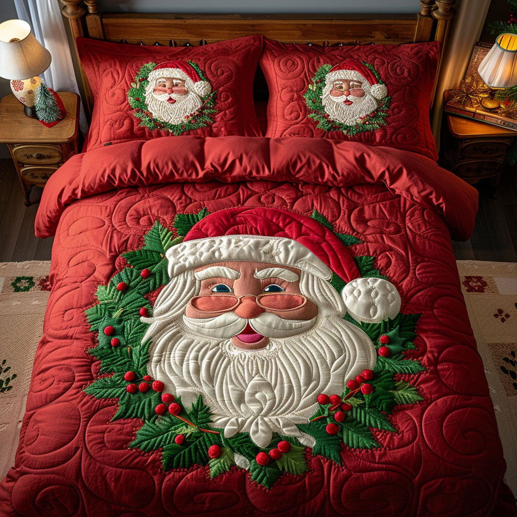 Santa Cheer Quilted Bedding Set Xmas Duvet Cover Set Christmas Gifts For Grandma