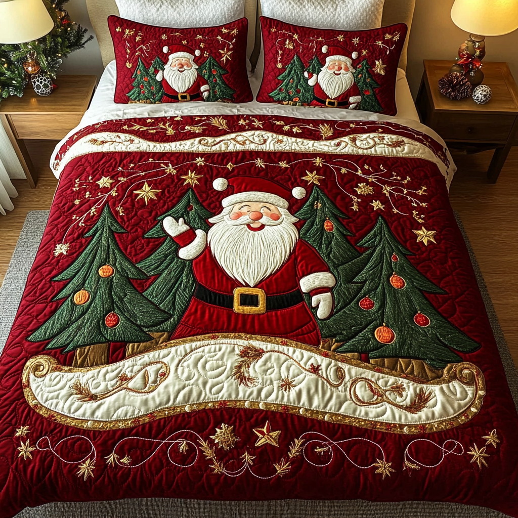 Santa Cheer Quilted Bedding Set Xmas Duvet Sets Christmas Gift Ideas For Him