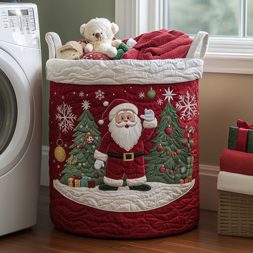 Santa Cheer Quilted Laundry Basket Gift Idea For Busy Families