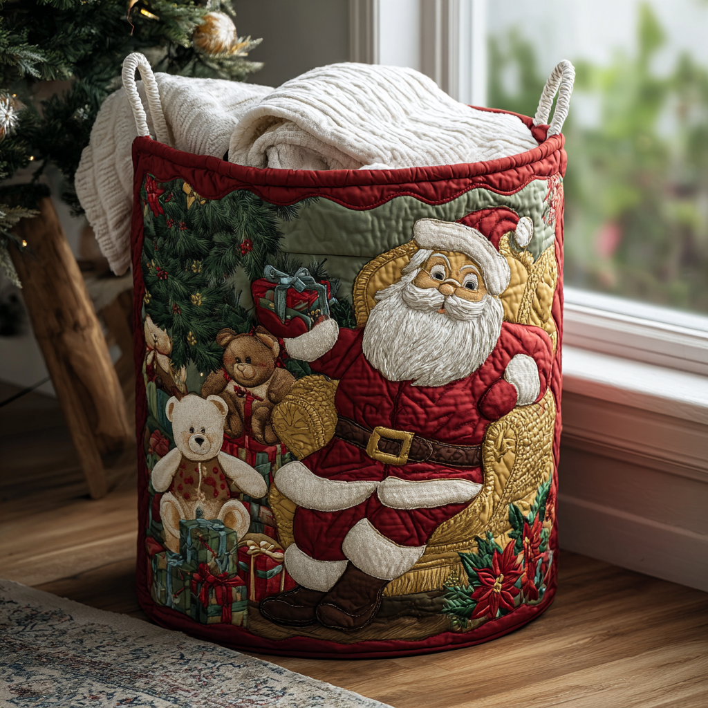 Santa Cheer Quilted Laundry Basket Holiday Gift For Laundry Lovers
