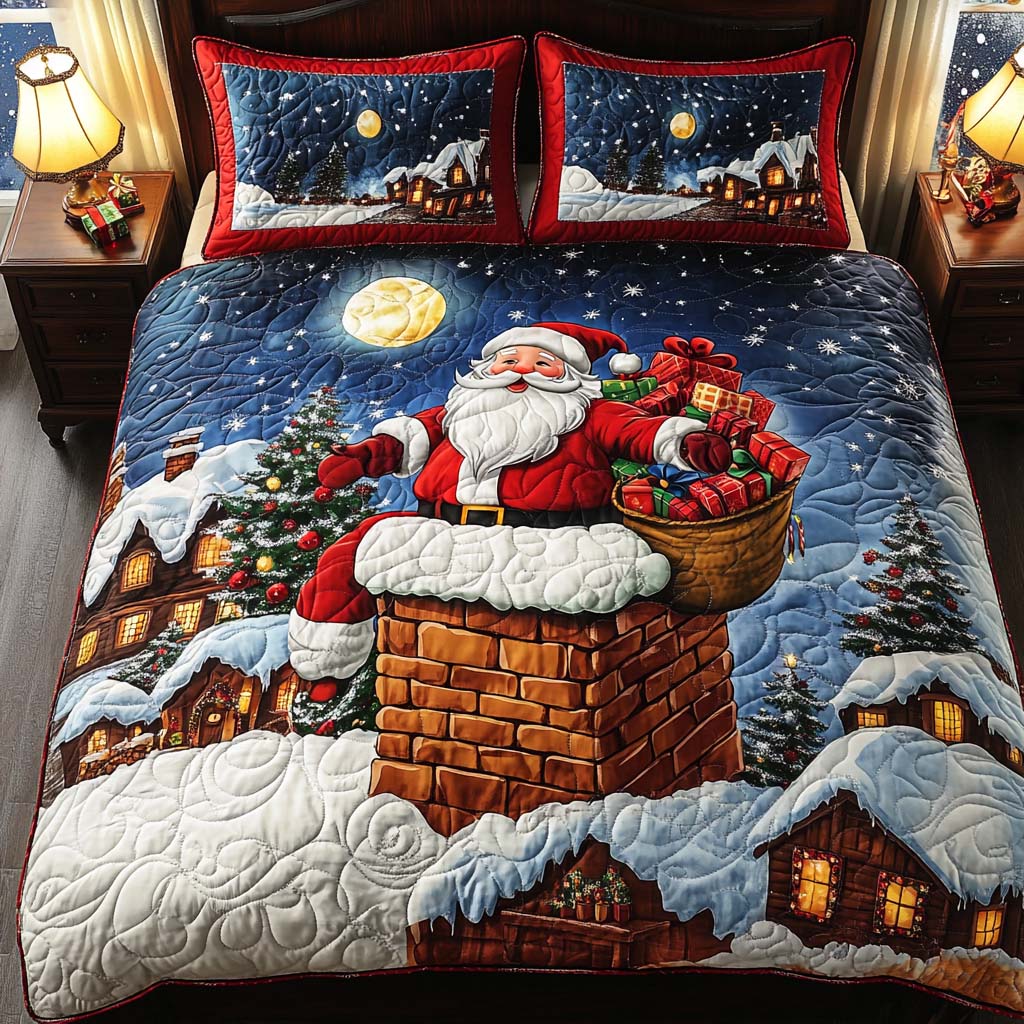 Santa Chimney Quilted Bedding Set Personalized Bedding Set Gift for Couples