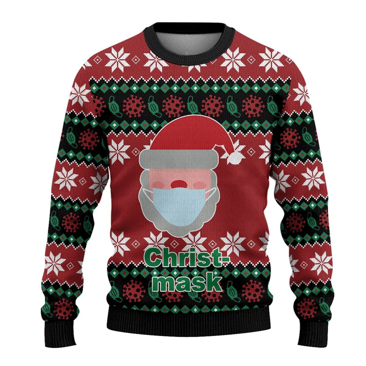 Santa Christ Mask Ugly Christmas Sweater Funny Pandemic Christmas Sweater Best 2024 Gifts