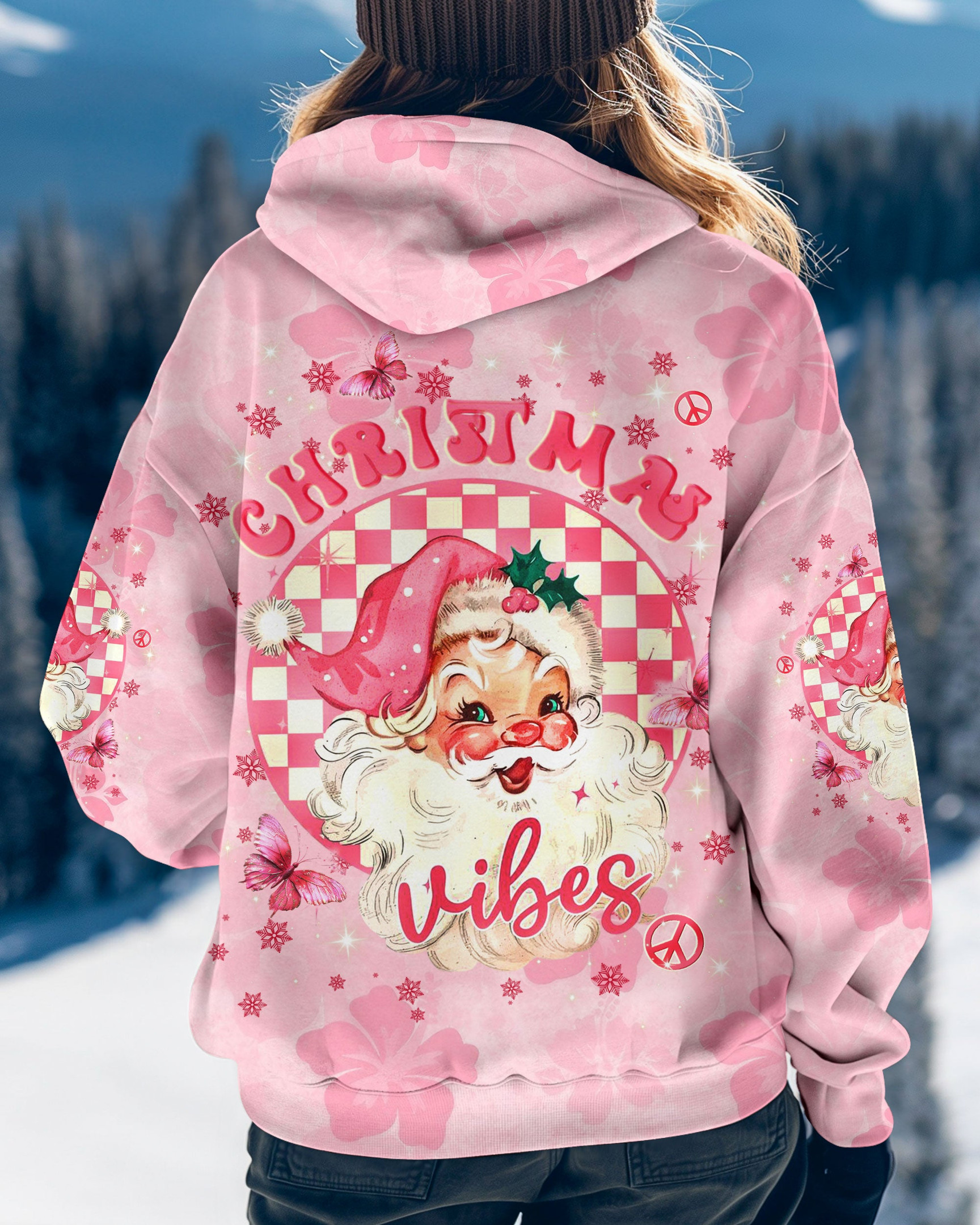 Santa Christmas Vibes Hoodie Cute Santa Face Pullover Christmas Holiday Gifts For Her