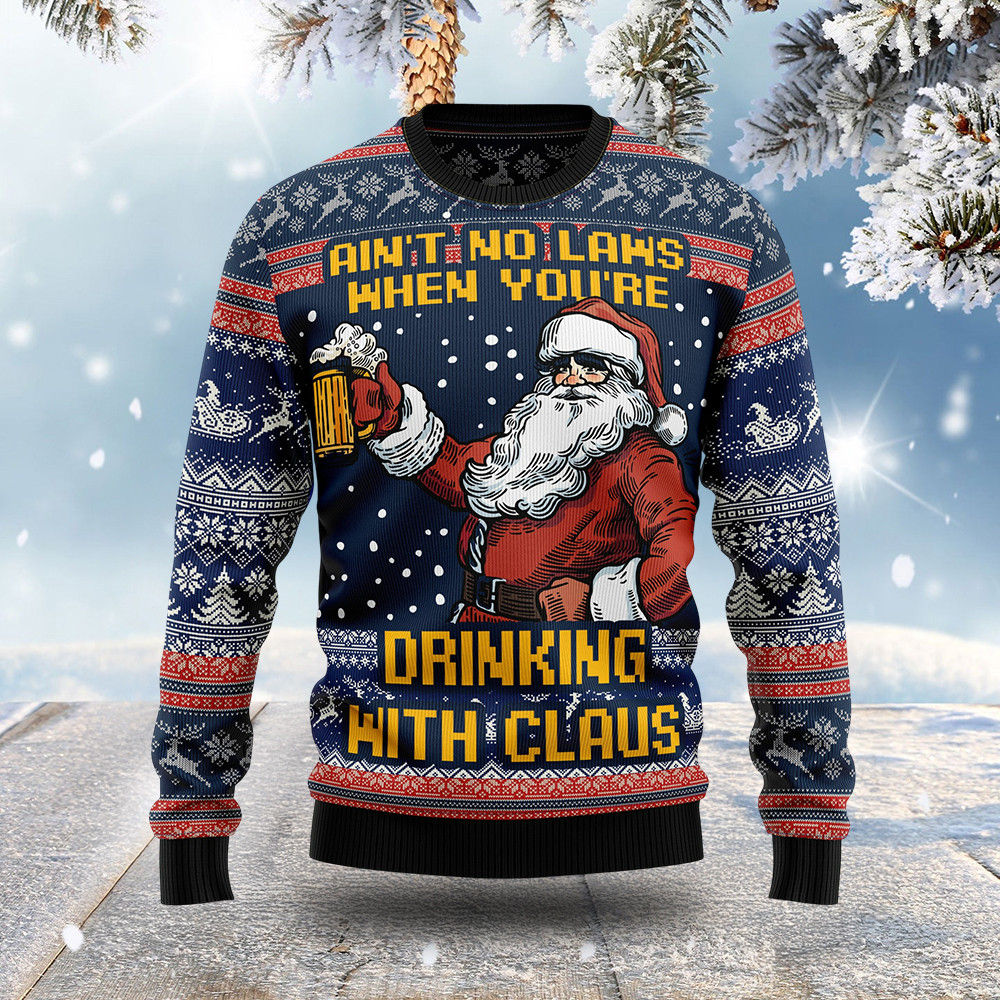 Santa Claus Ain't No Laws Ugly Christmas Sweater Holiday Apparel Christmas Gifts For Him