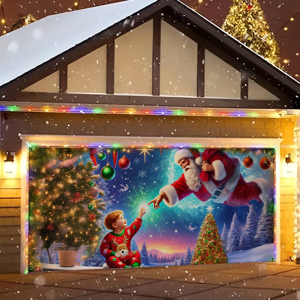 Santa Claus And Baby Christmas Garage Door Banner Home Decor Best Christmas Gifts