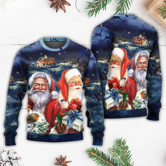 Santa Claus And Gift Boxes Ugly Christmas Sweater Funny Clothing Gifts For Xmas