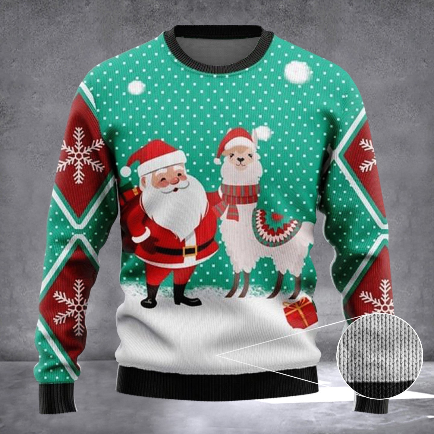 Santa Claus And Llama Ugly Christmas Sweater Xmas Llama Holiday Sweater Women's Men's