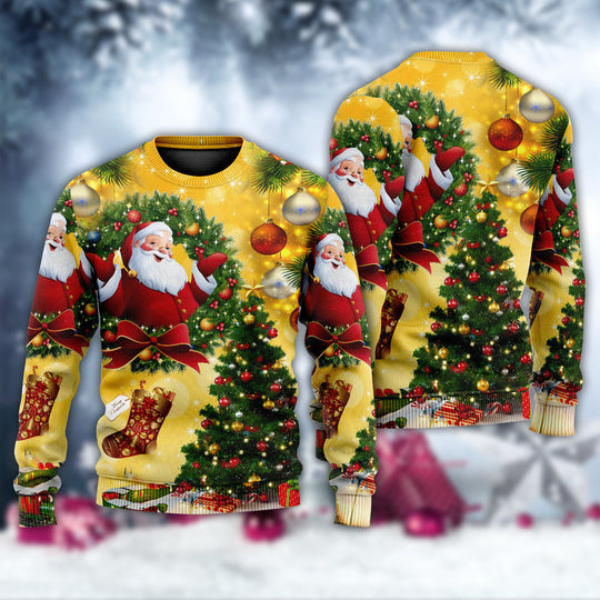 Santa Claus And Pine Tree Ugly Christmas Sweater Festival Clothes Santa Claus Themed Gifts