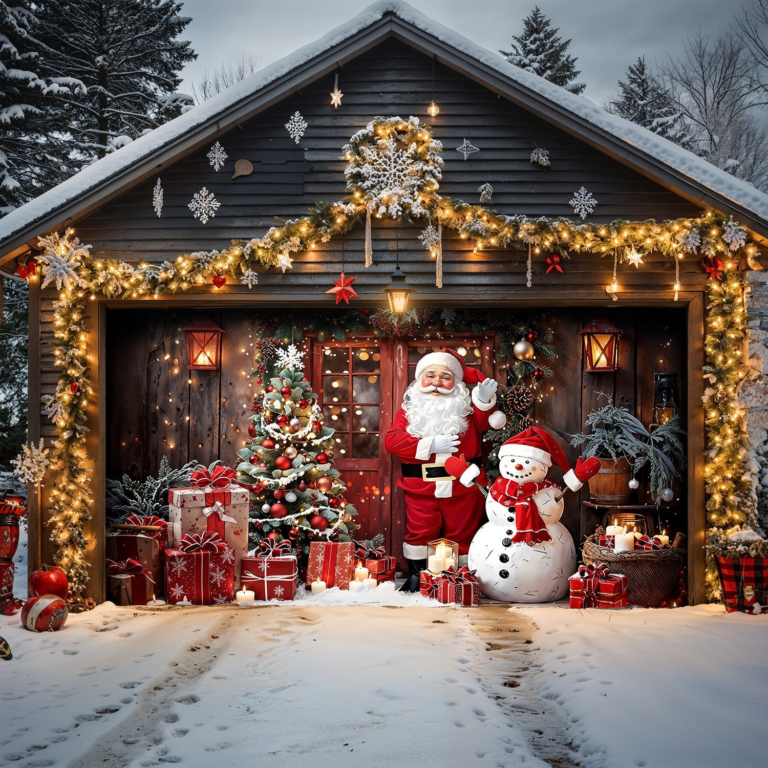 Santa Claus And Snowman Christmas Garage Door Banner Garage Door Holiday Covers Xmas Gifts