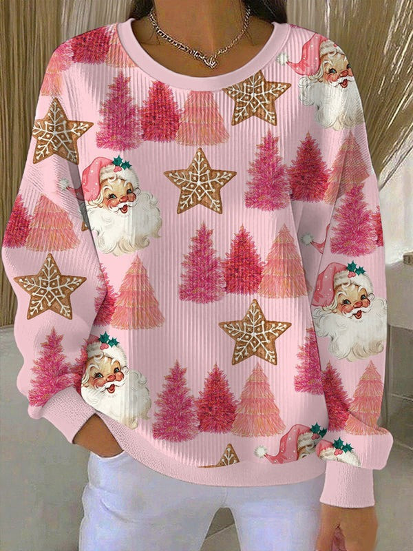 Santa Claus And Tree Christmas Sweratshirt Funny Apparel Holiday Gifts For Her