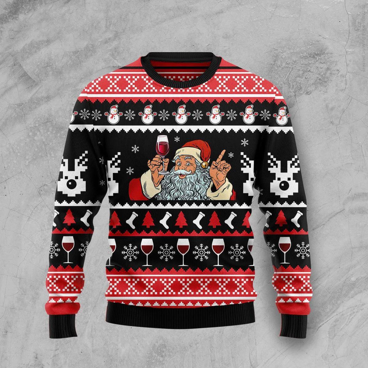Santa Claus And Wine Ugly Christmas Sweater Cozy Winter Jumper Gifts For Wine Lovers