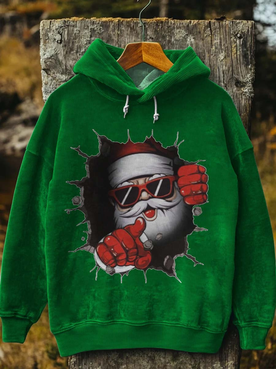 Santa Claus Breakout Christmas Hoodie Funny Santa Clothing Xmas Holiday Gifts For Her