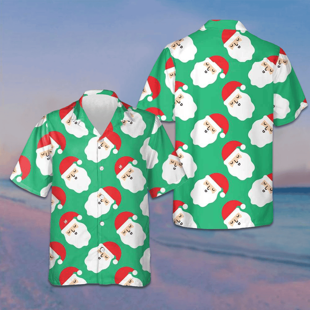 Santa Claus Bright Seamless Pattern Hawaiian Shirt Funny Santa Green Button Up Gifts For Xmas