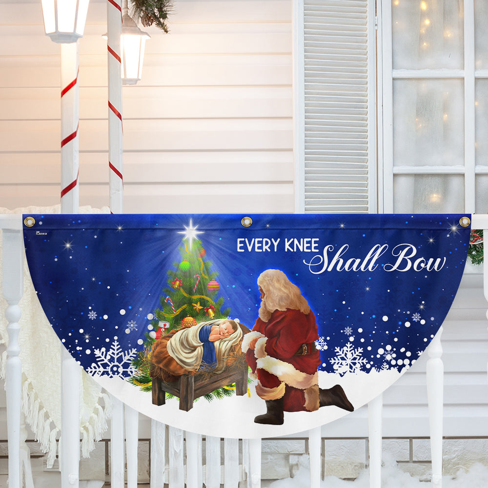 Santa Claus Christmas Baby Jesus Every Knee Shall Bow Non Pleated Fan Flag