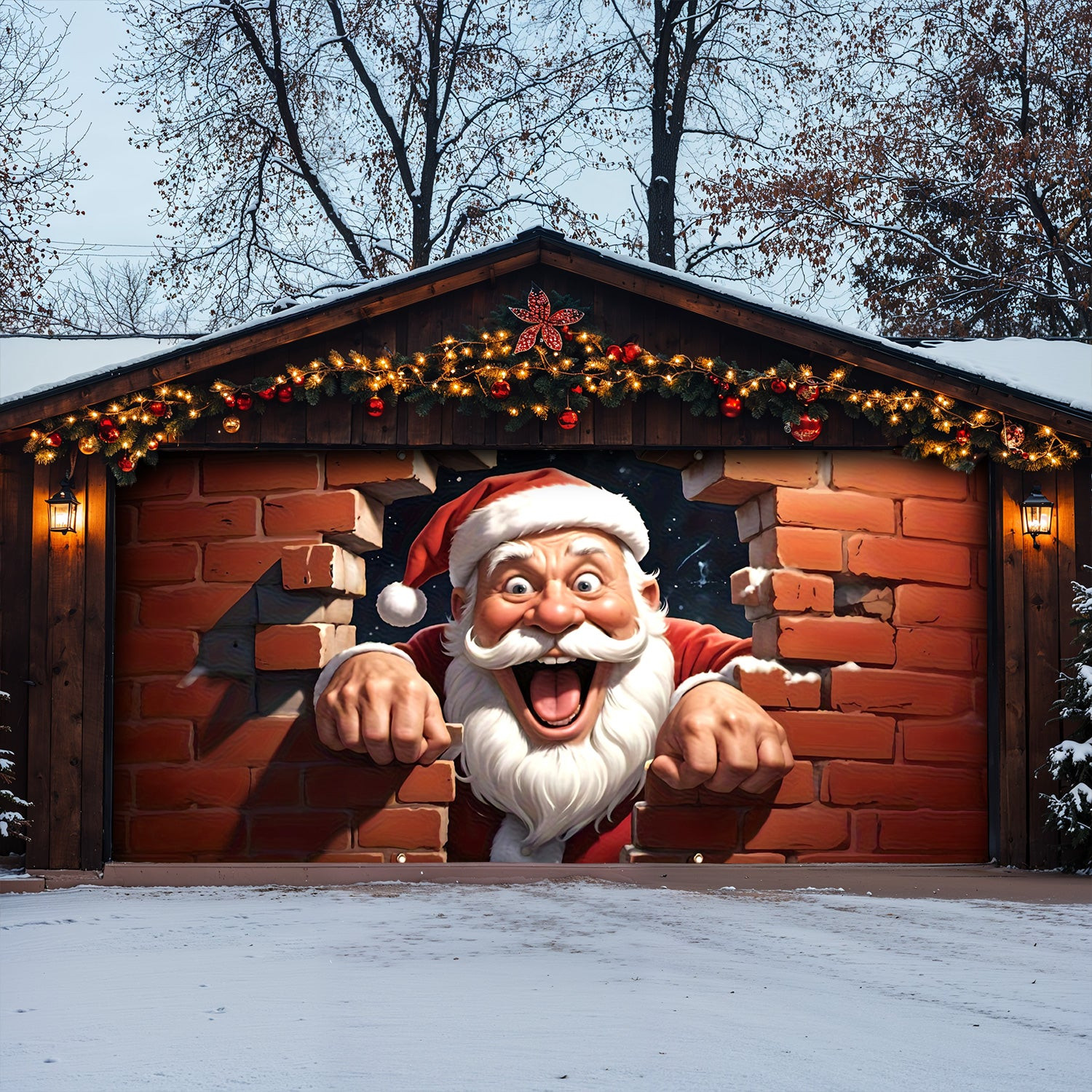 Santa Claus Christmas Garage Door Banner Holiday Home Decor Christmas Decorations For Garage
