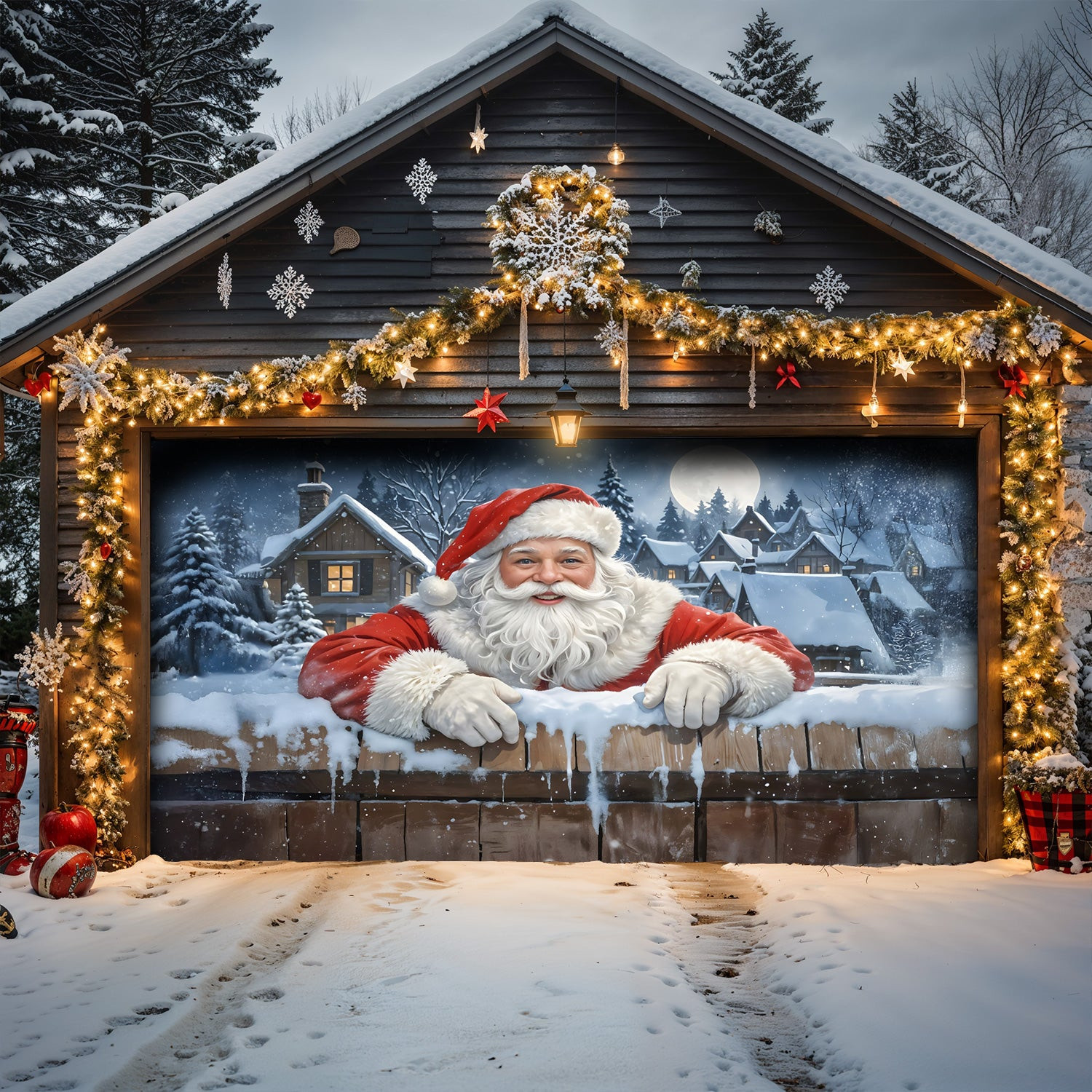 Santa Claus Christmas Garage Door Banner Xmas Home Decor Christmas Decorations For Garage