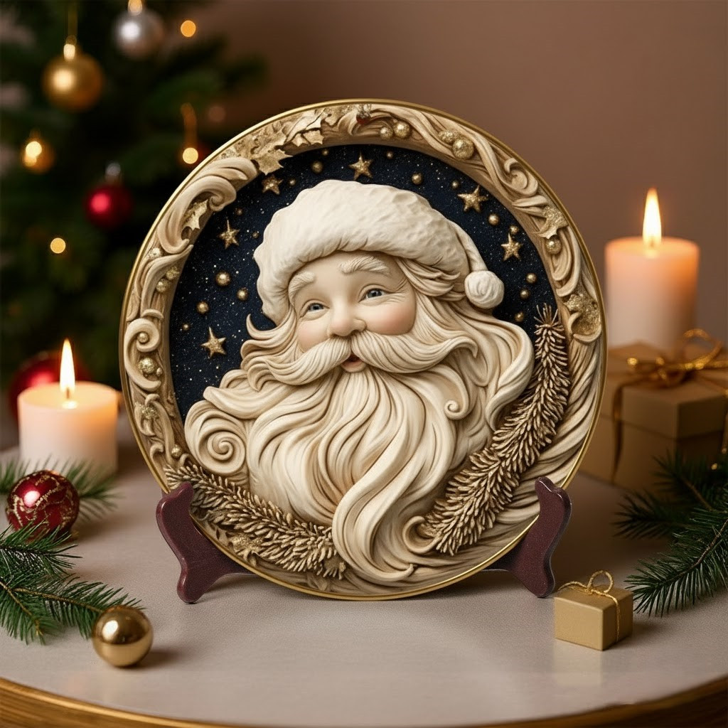 Santa Claus Christmas Holiday Ceramic Plate Whimsical Santa Home Decoration Gift Ideas