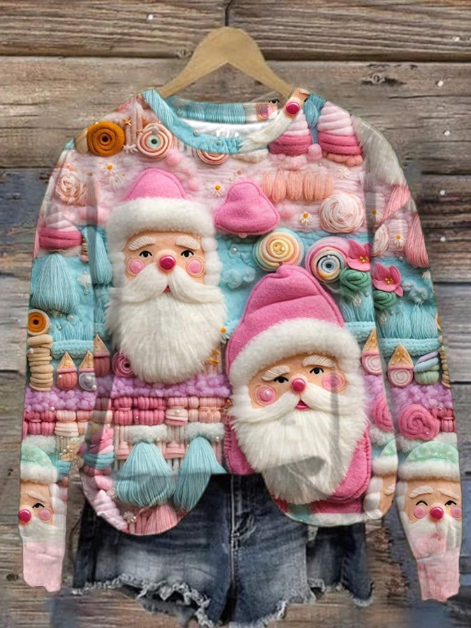 Santa Claus Christmas Sweatshirt Cute Pink Santa Cozy Winter Christmas Gifts For Women