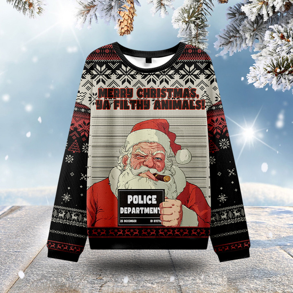 Santa Claus Christmas Ugly Sweater Merry Christmas Ya Filthy Animals Christmas Presents