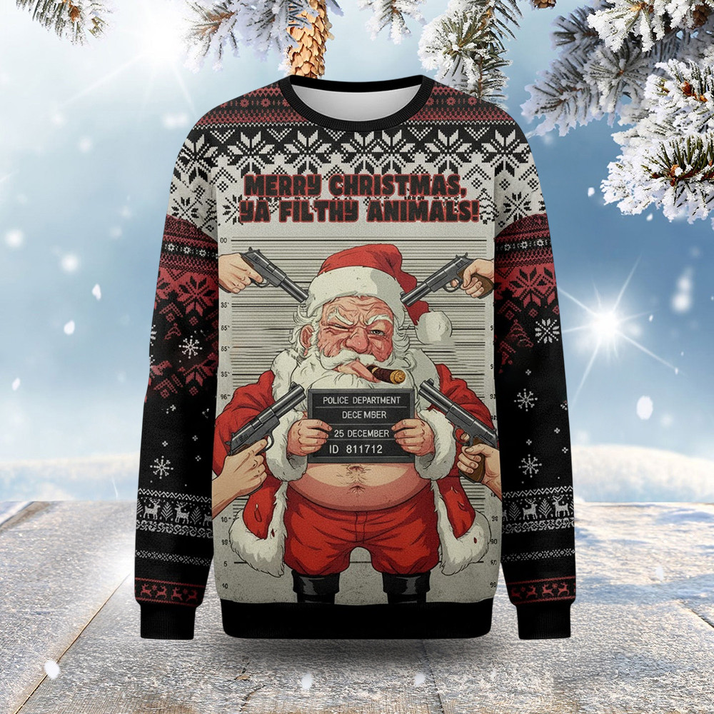Santa Claus Christmas Ugly Sweater Merry Christmas Ya Filthy Animals Funny Secret Santa Gifts