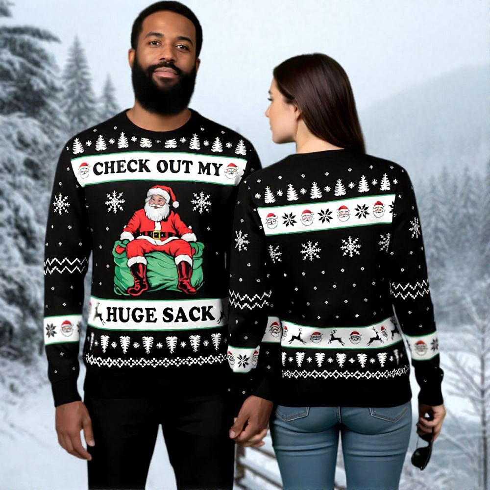 Santa Claus Christmas Ugly Sweater Xmas Check On My Huge Sack Xmas Wear Funny Gift Ideas