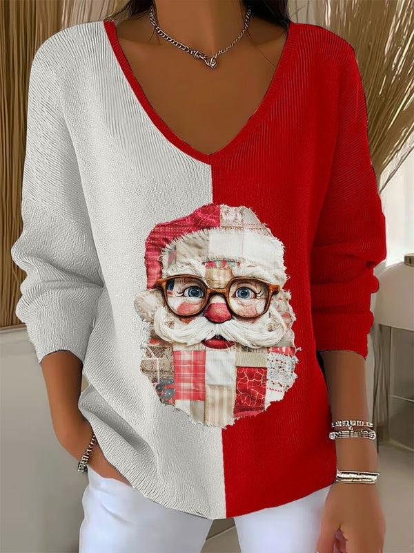 Santa Claus Christmas V-Neck Long Sleeve Uniqe Christmas Clothing Gifts For Her