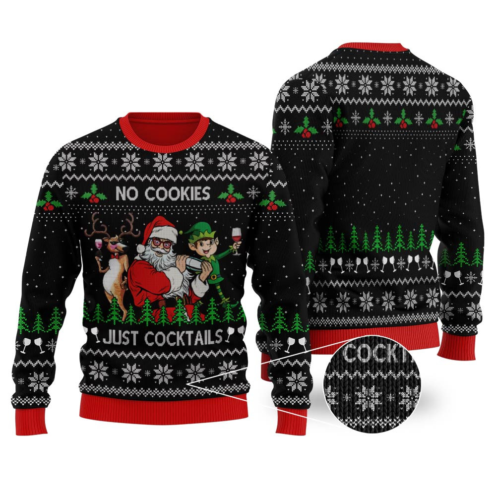 Santa Claus Cocktails Ugly Christmas Sweater Black Festive Sweatshirt for Christmas Celebrations