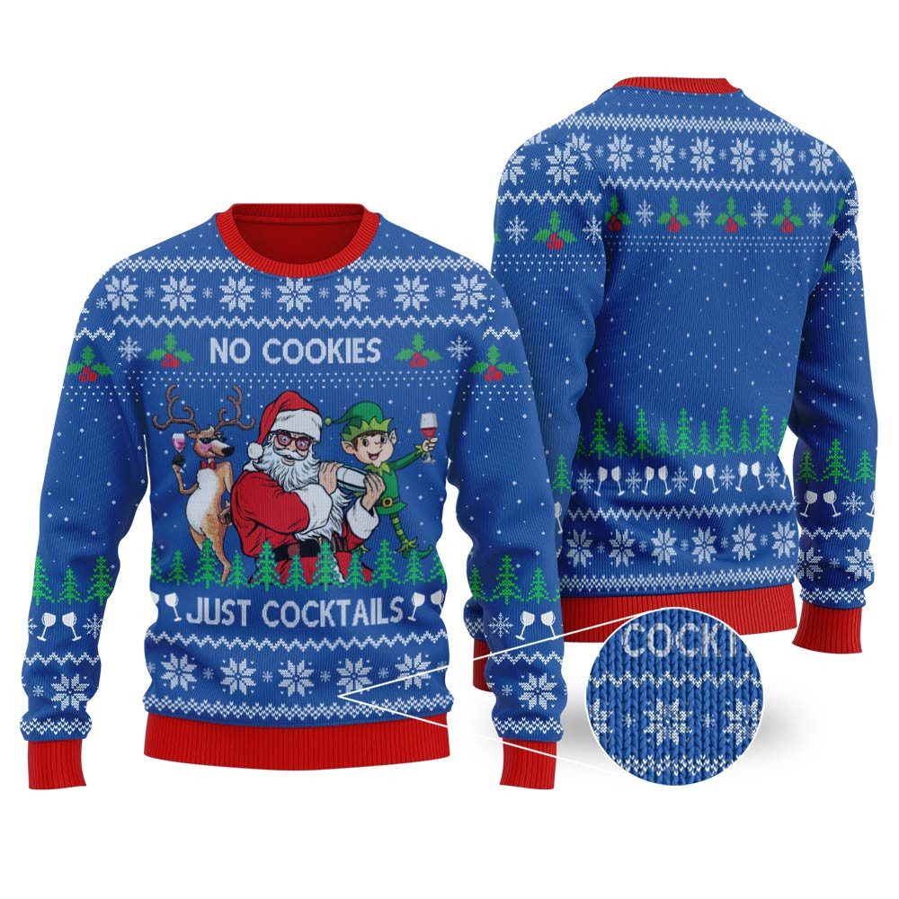 Santa Claus Cocktails Ugly Christmas Sweater Royal Trendy Christmas Sweater for Winter Outfits